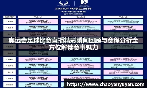 奥远会足球比赛直播精彩瞬间回顾与赛程分析全方位解读赛事魅力